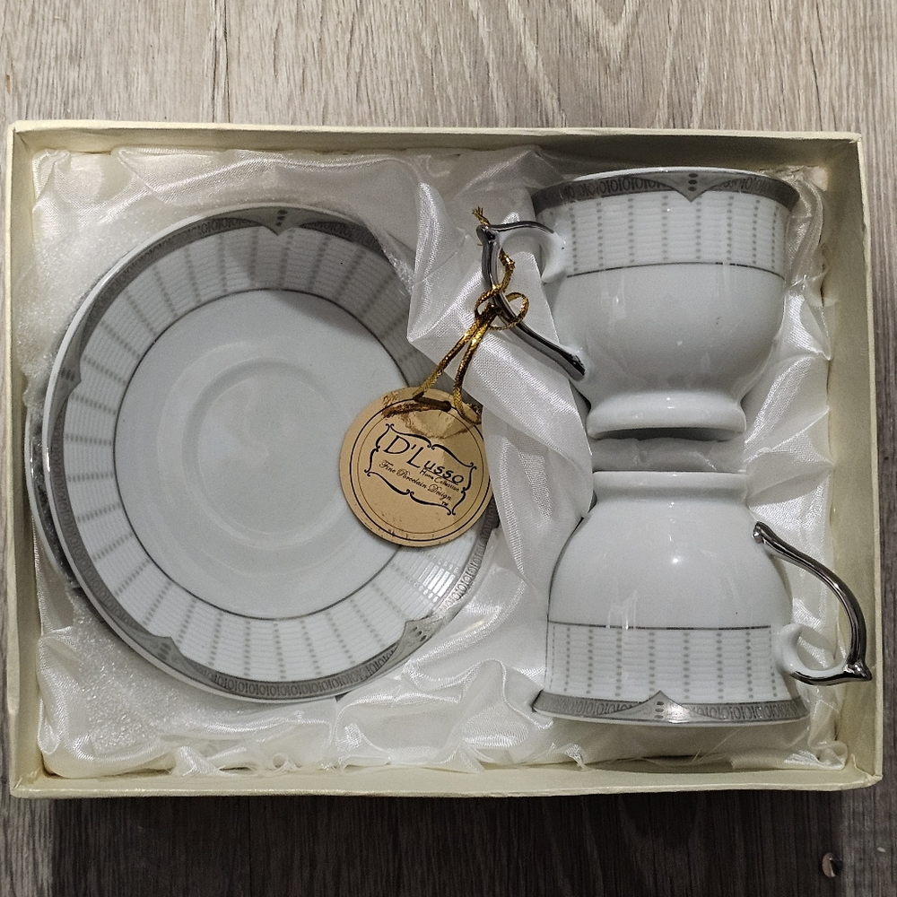 D'Lusso Fine Porcelain China Espresso Tea For 2 Set Italy Design In Gift Box NWT